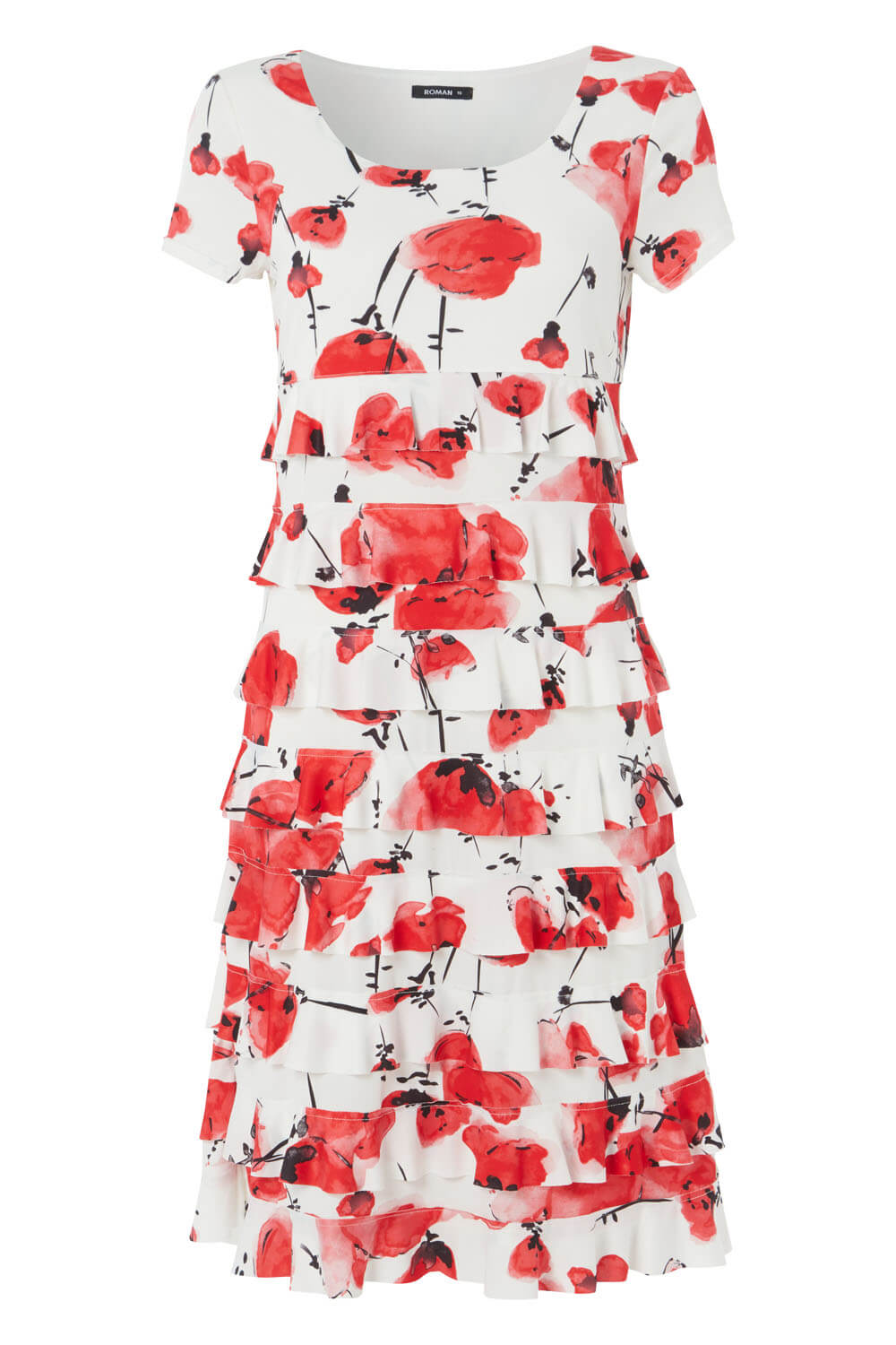 Red Floral Frill Tiered Dress, Image 4 of 4