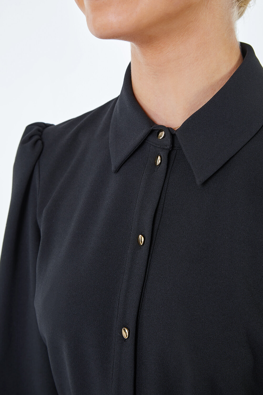 Black Button Through Belted Shirt Dress, Image 5 of 5