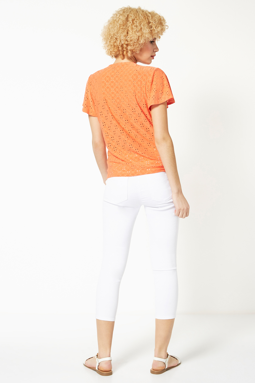 CORAL Broderie Stretch Jersey Tie Front Top, Image 3 of 4