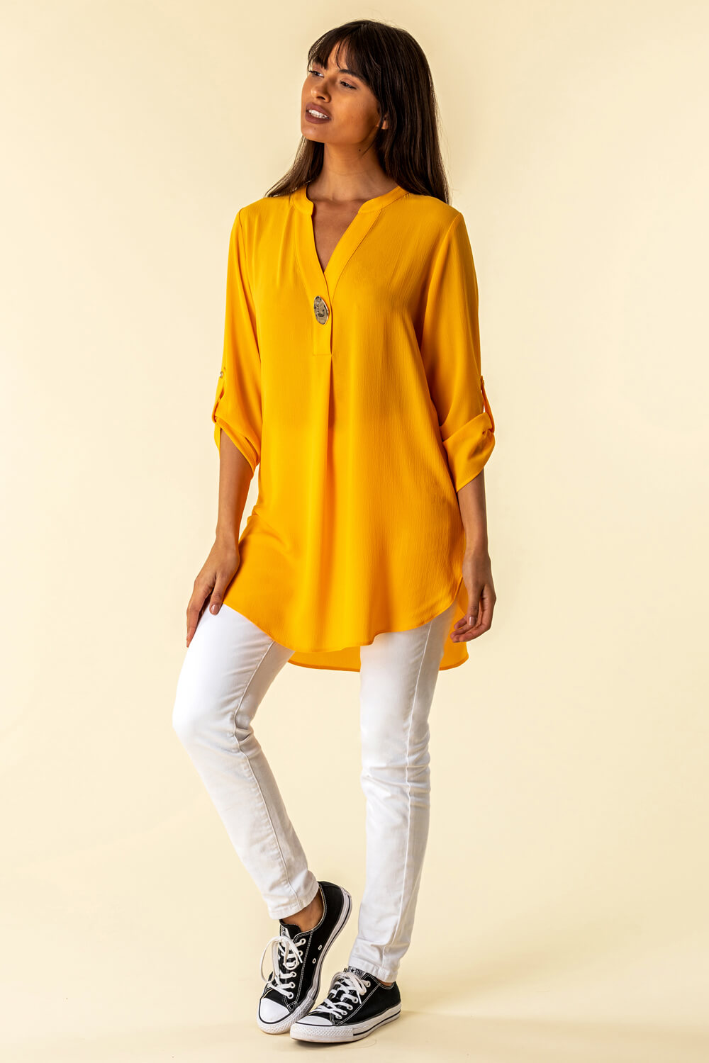 Button Detail Tunic Top, Womens Tops & Tees
