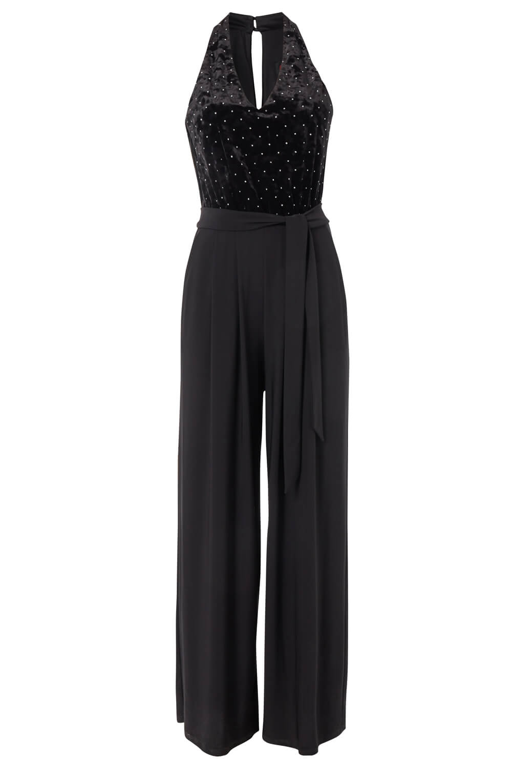 Black Embellished Velvet V-Neck Jumpsuit, Image 5 of 5