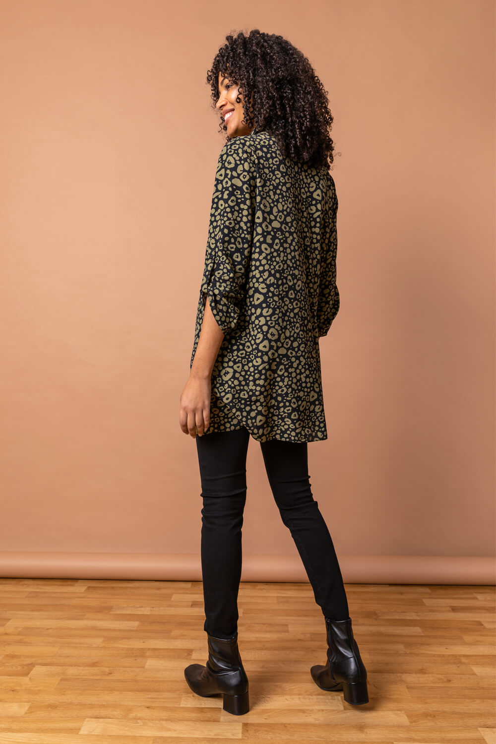  Animal Print Button Up Tunic Blouse, Image 2 of 5