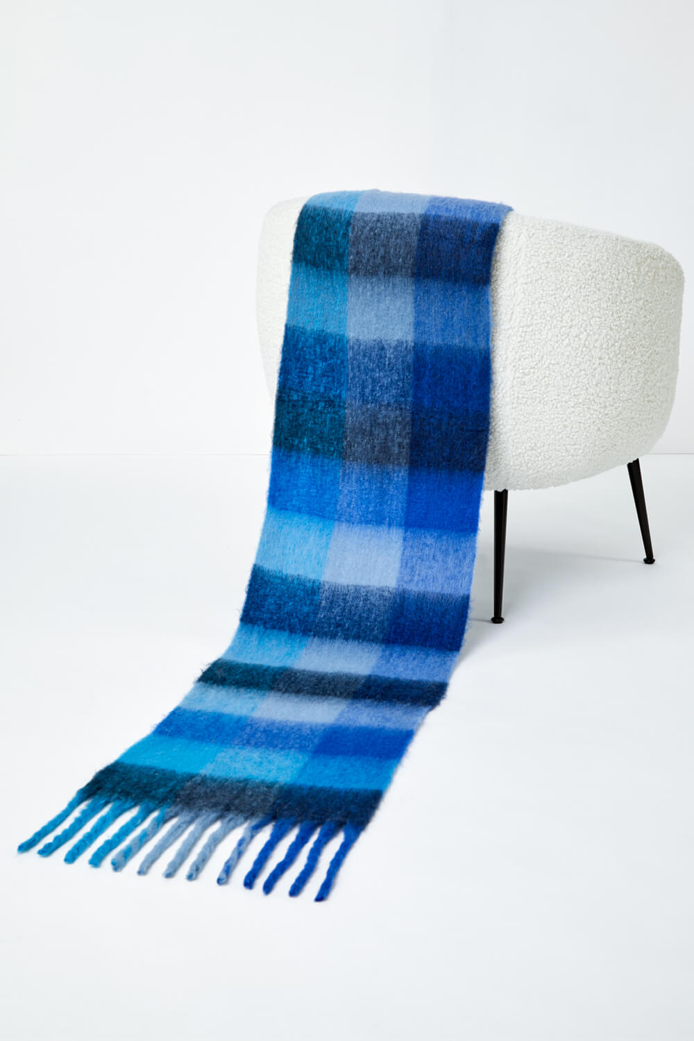 Blue Check Print Blanket Scarf, Image 5 of 5