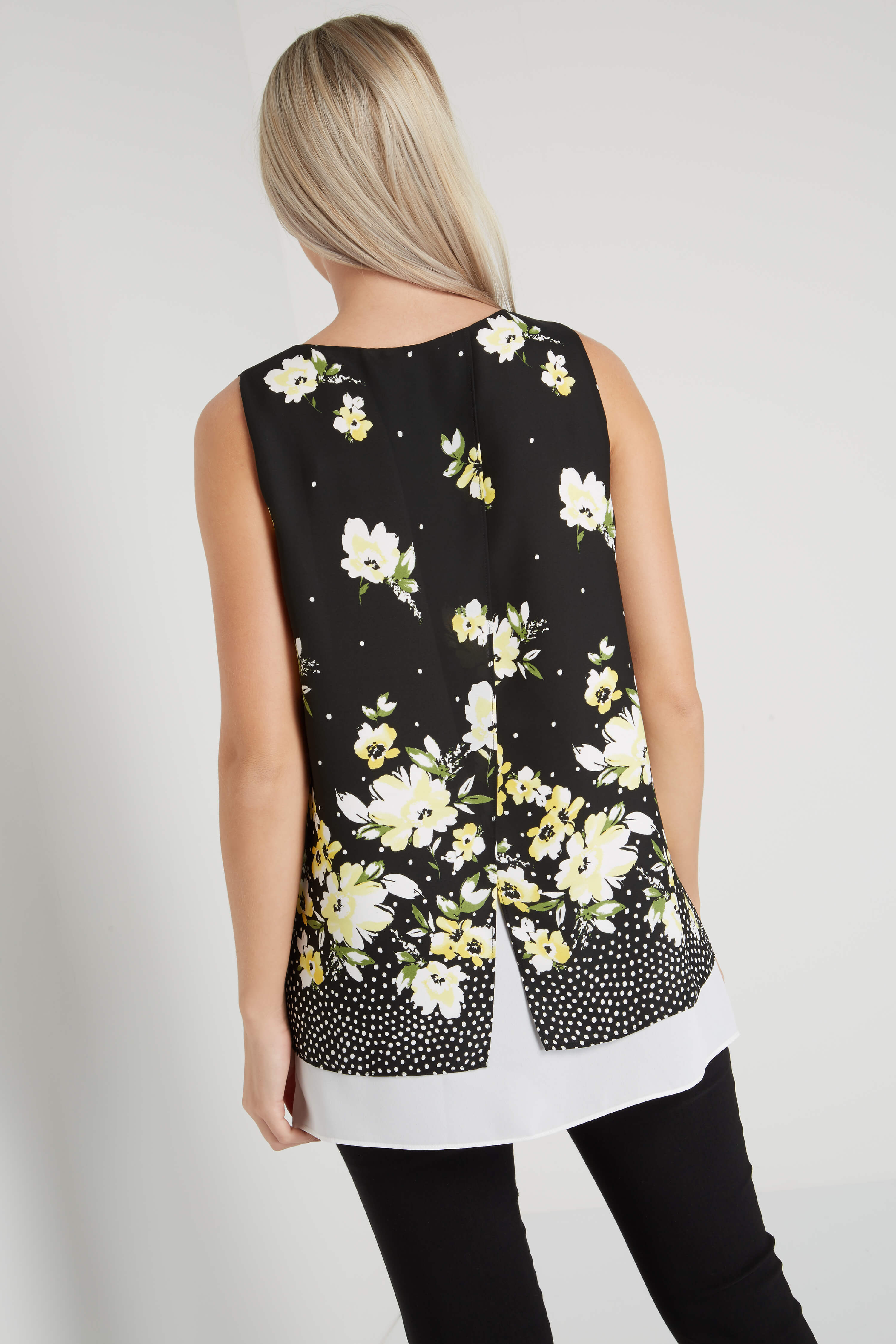 Black Floral Print Overlay Top, Image 3 of 5