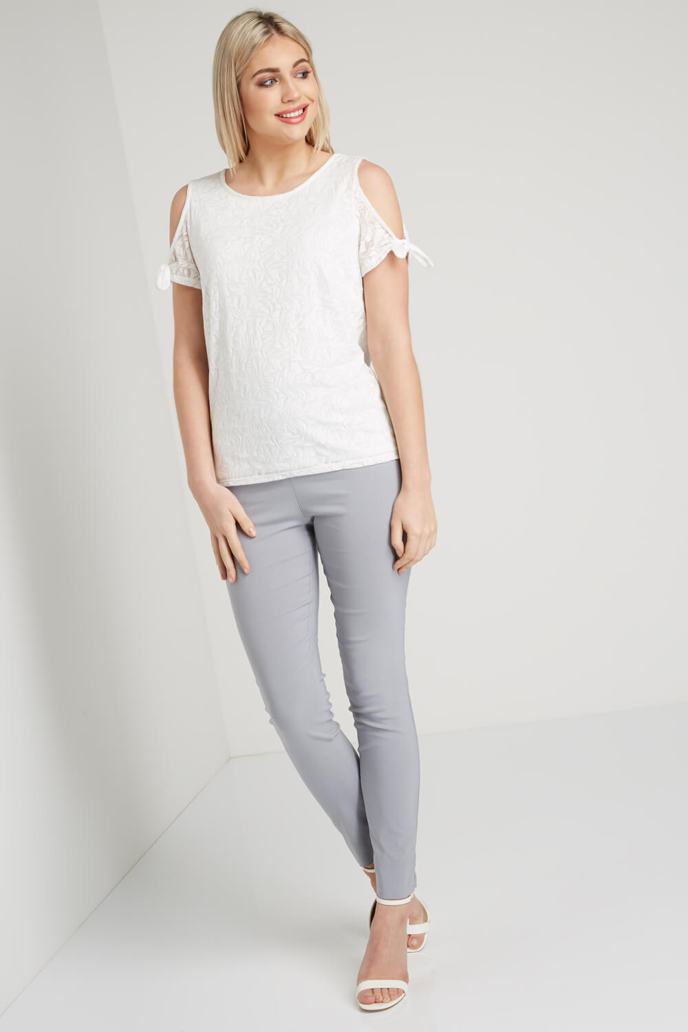 Light Grey Full Length Stretch Trouser, Image 4 of 5