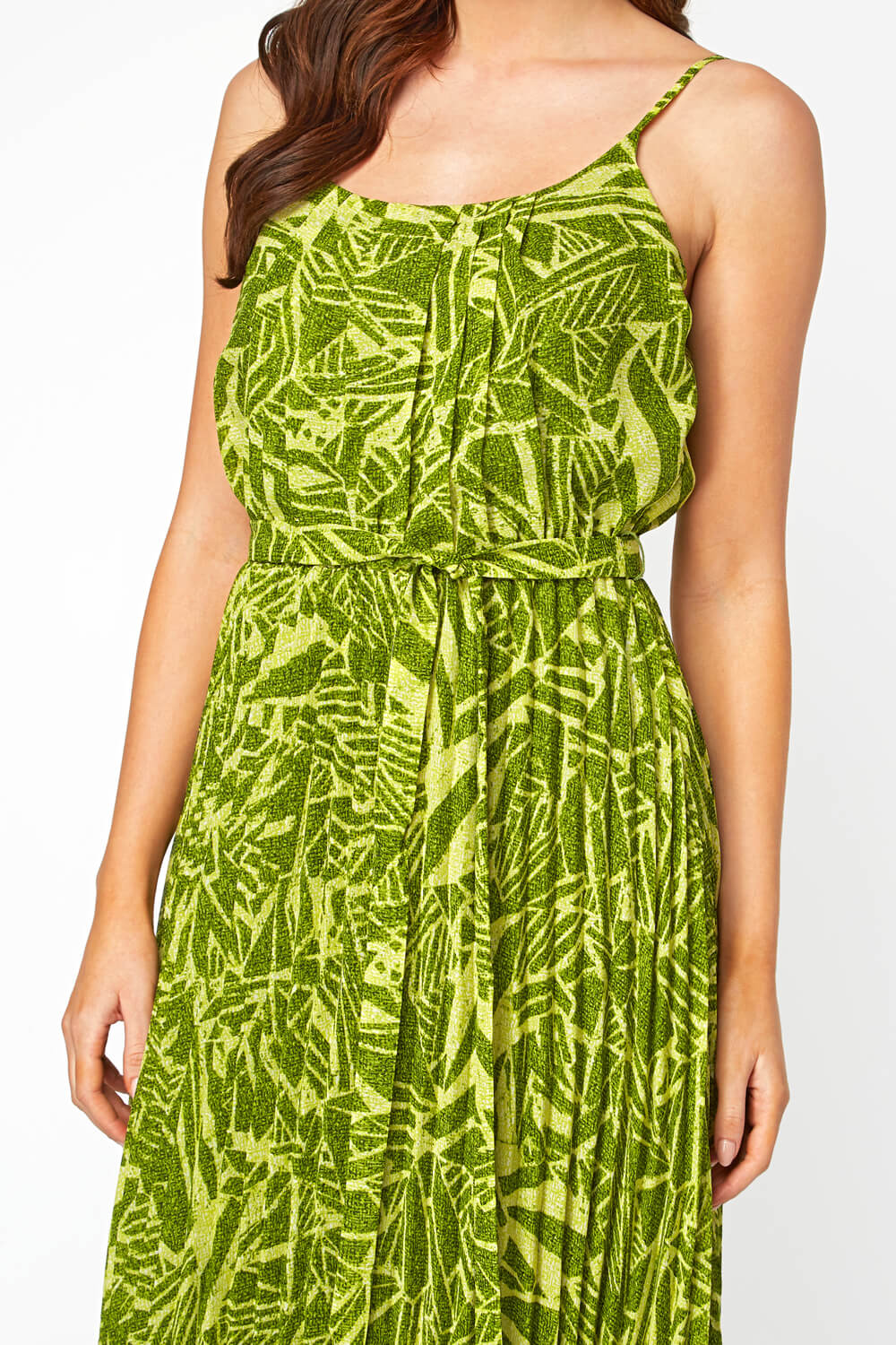Green Abstract Print Pleated Maxi Dress, Image 3 of 4
