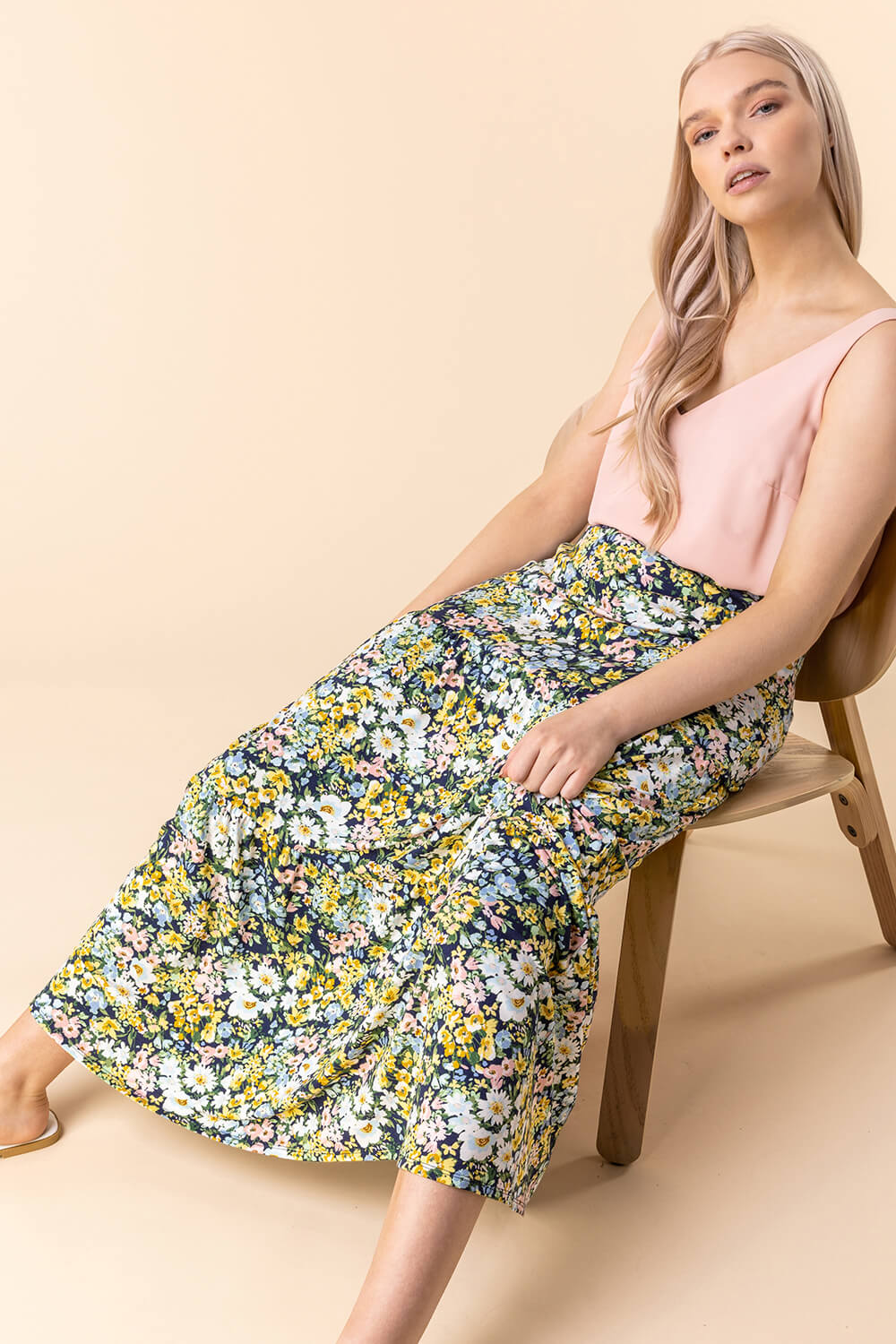 Multi  Floral Print Tiered Skirt , Image 4 of 4