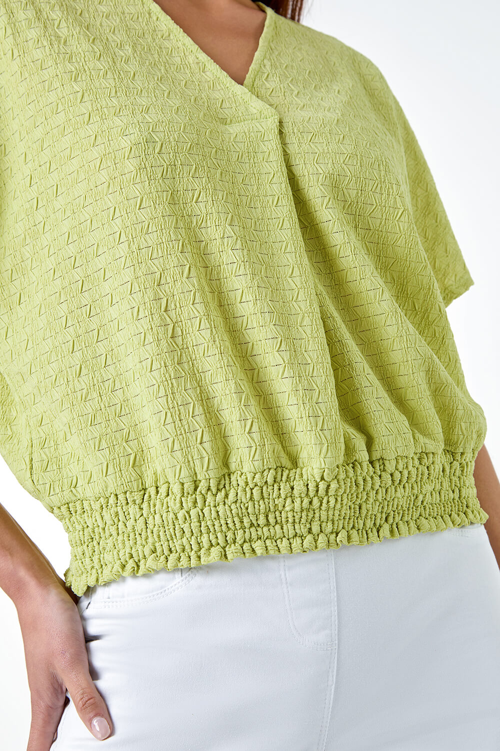 Sage Petite Textured Shirred Stretch Top, Image 5 of 5