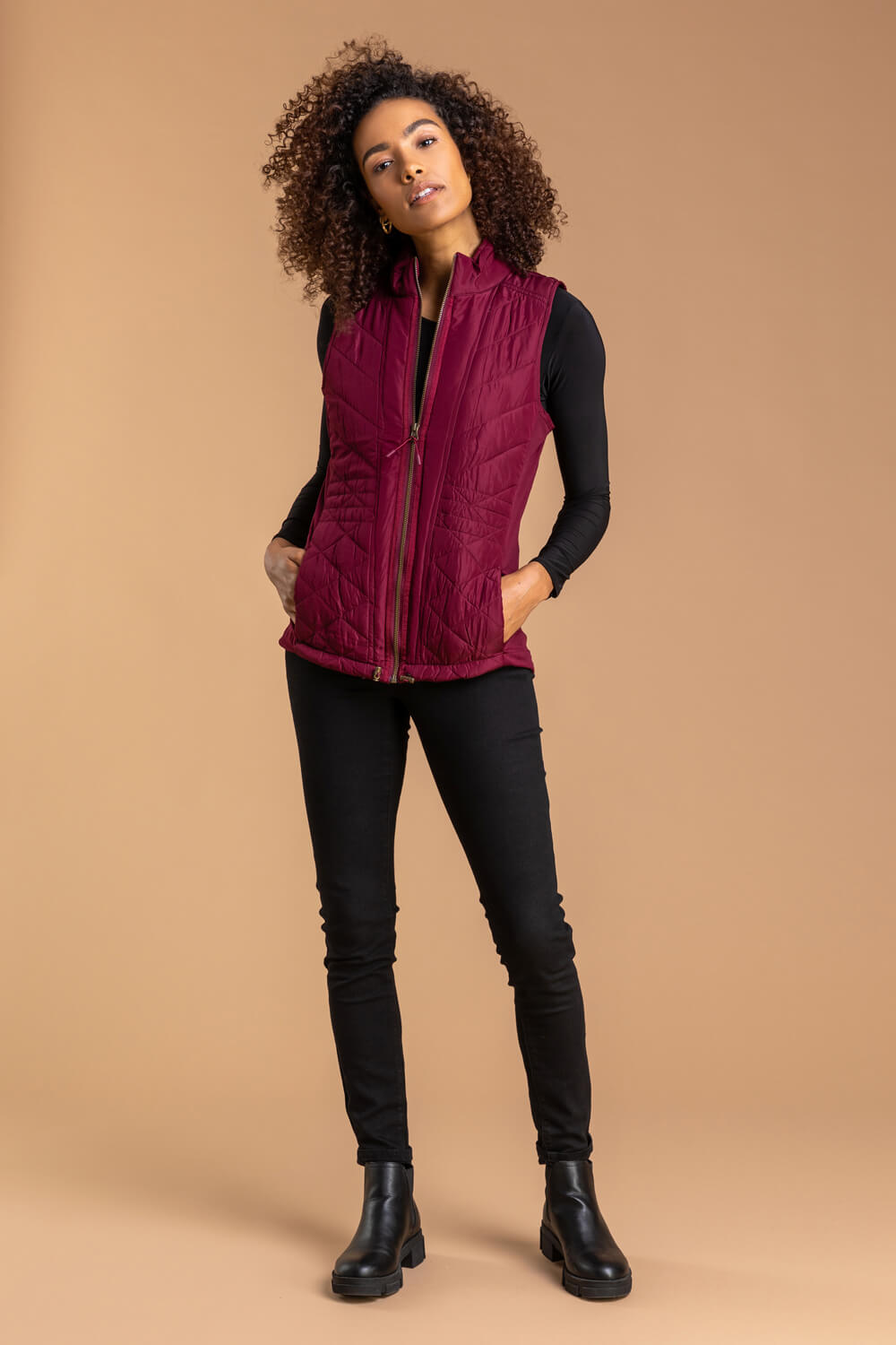 Bordeaux Quilted High Neck Gilet, Image 3 of 5
