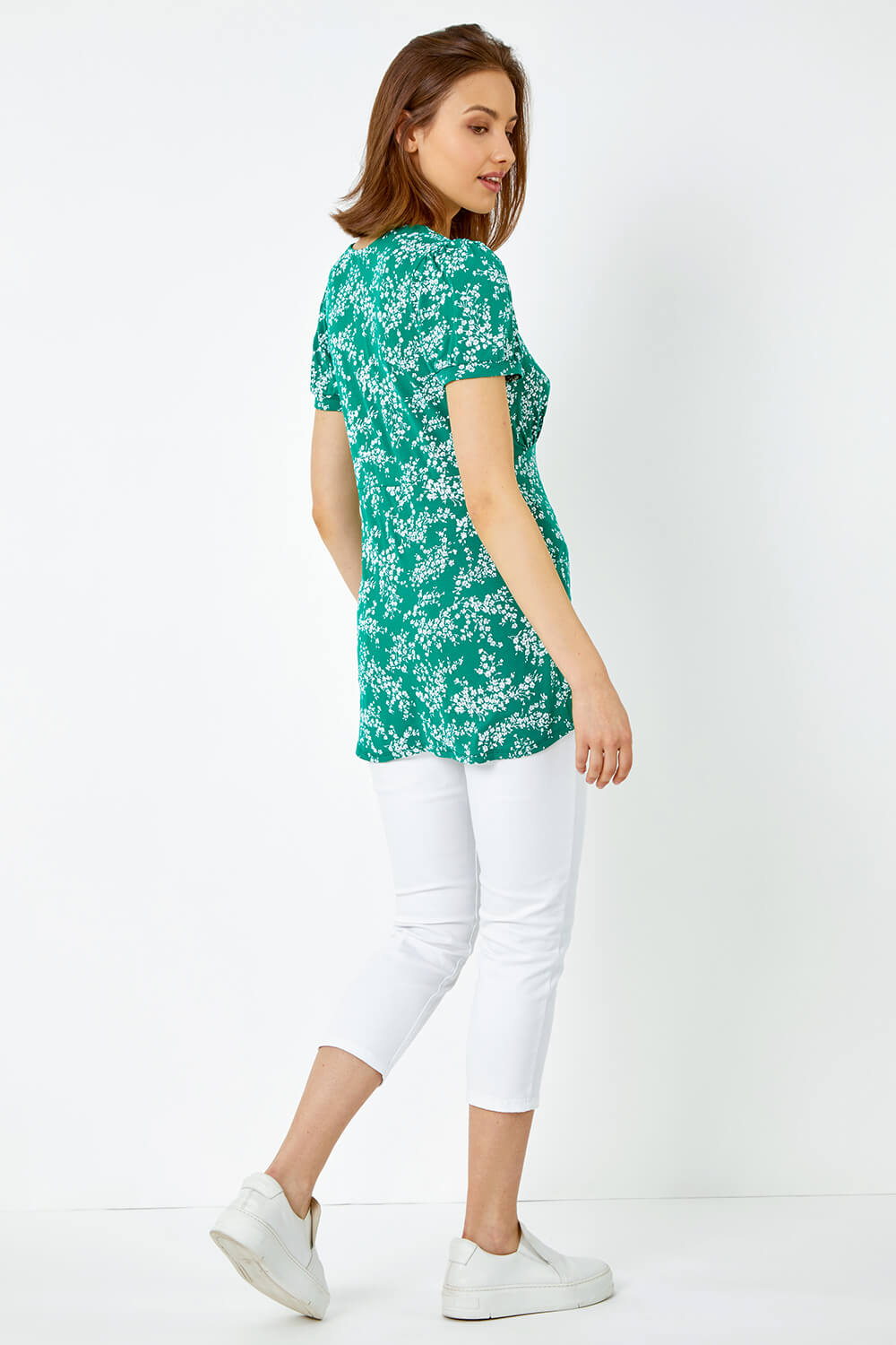 Green Ditsy Floral Print Stretch T-Shirt, Image 3 of 5
