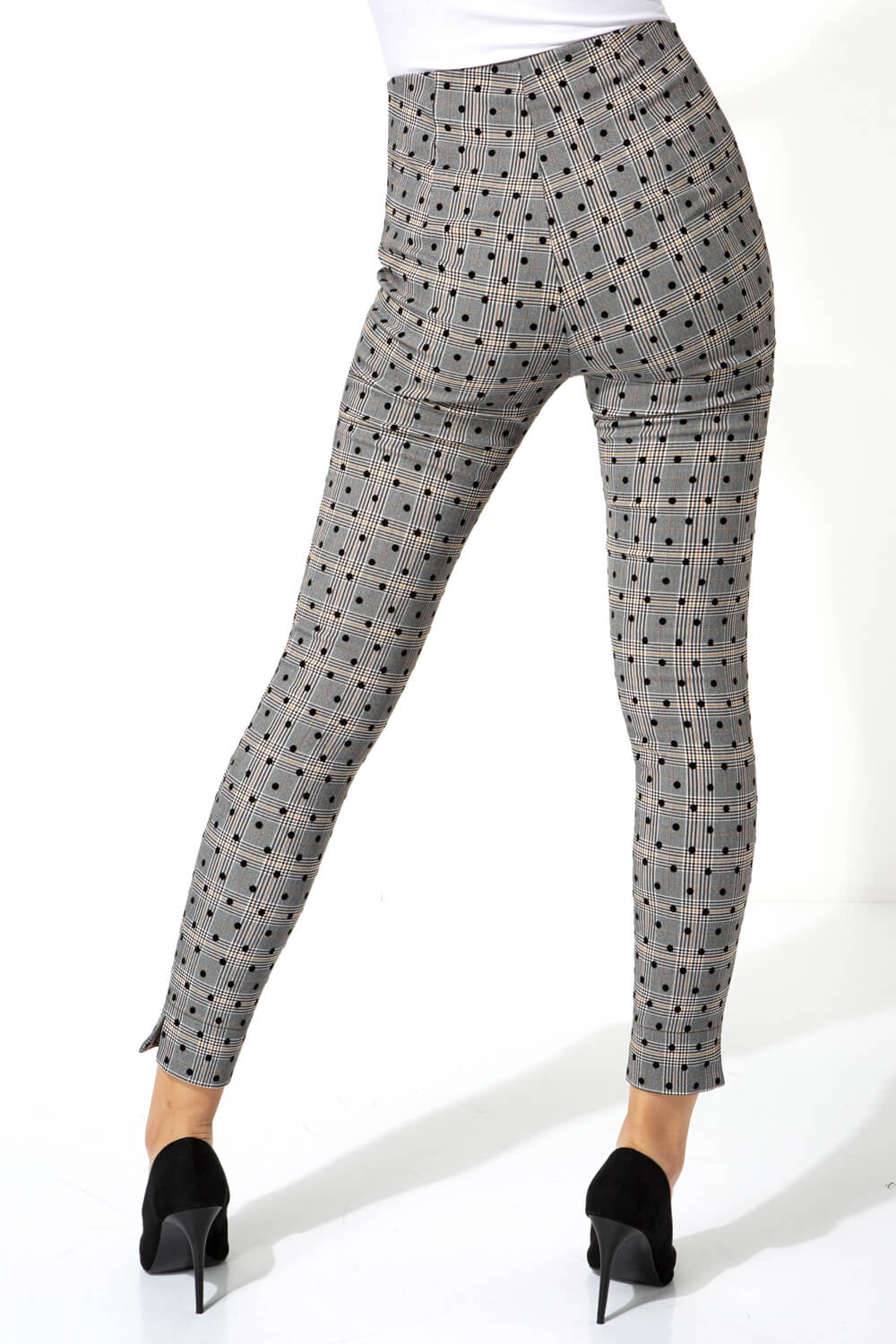 Grey Check Spot Stretch Trousers , Image 2 of 5