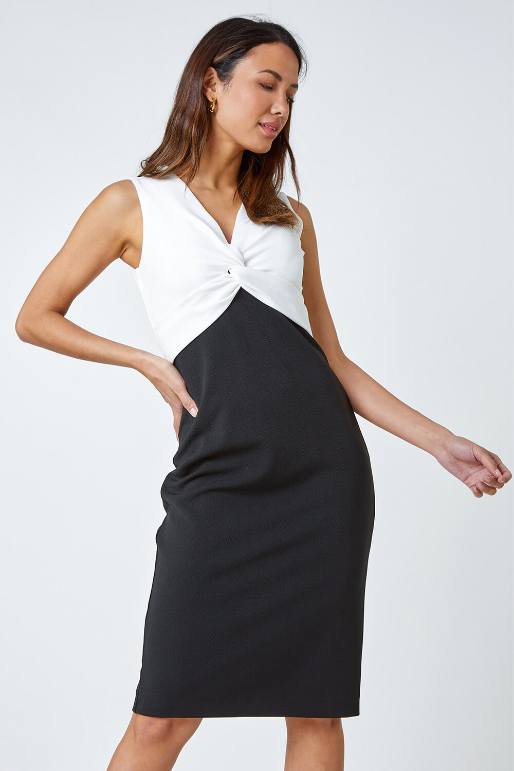 Black Knot Detail Premium Stretch Midi Dress, Image 3 of 6
