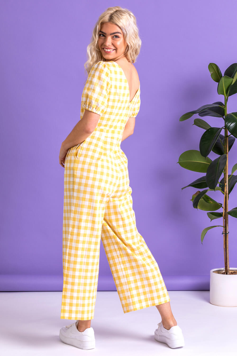 Yellow Gingham Check Jumpsuit, Image 3 of 5