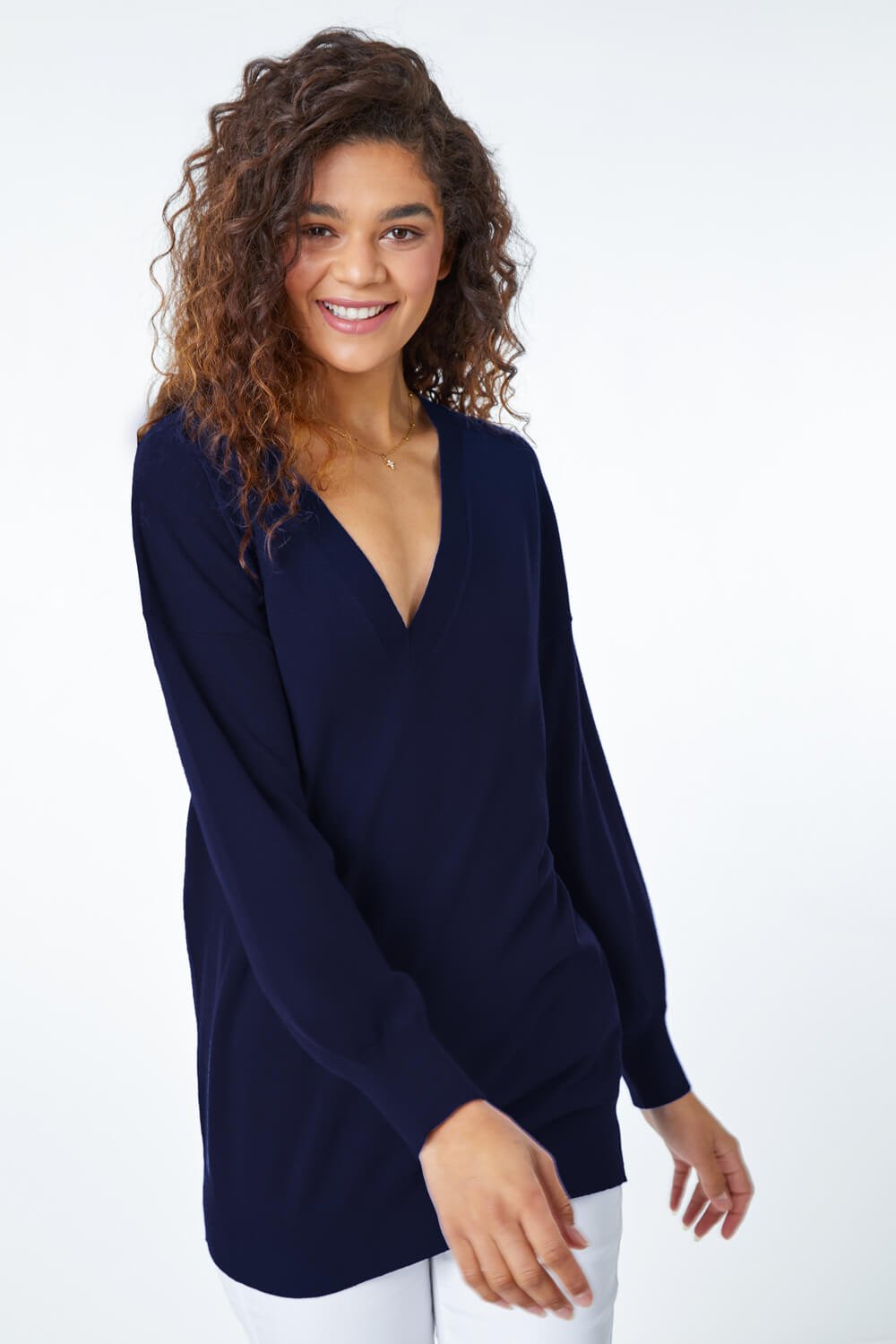 Next KNOTTED HIGH NECK LONG SLEEVE LONGLINE - Blouse - navy blue