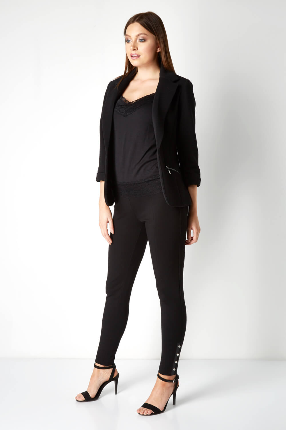 Black Pearl Detail Stretch Trousers, Image 3 of 5