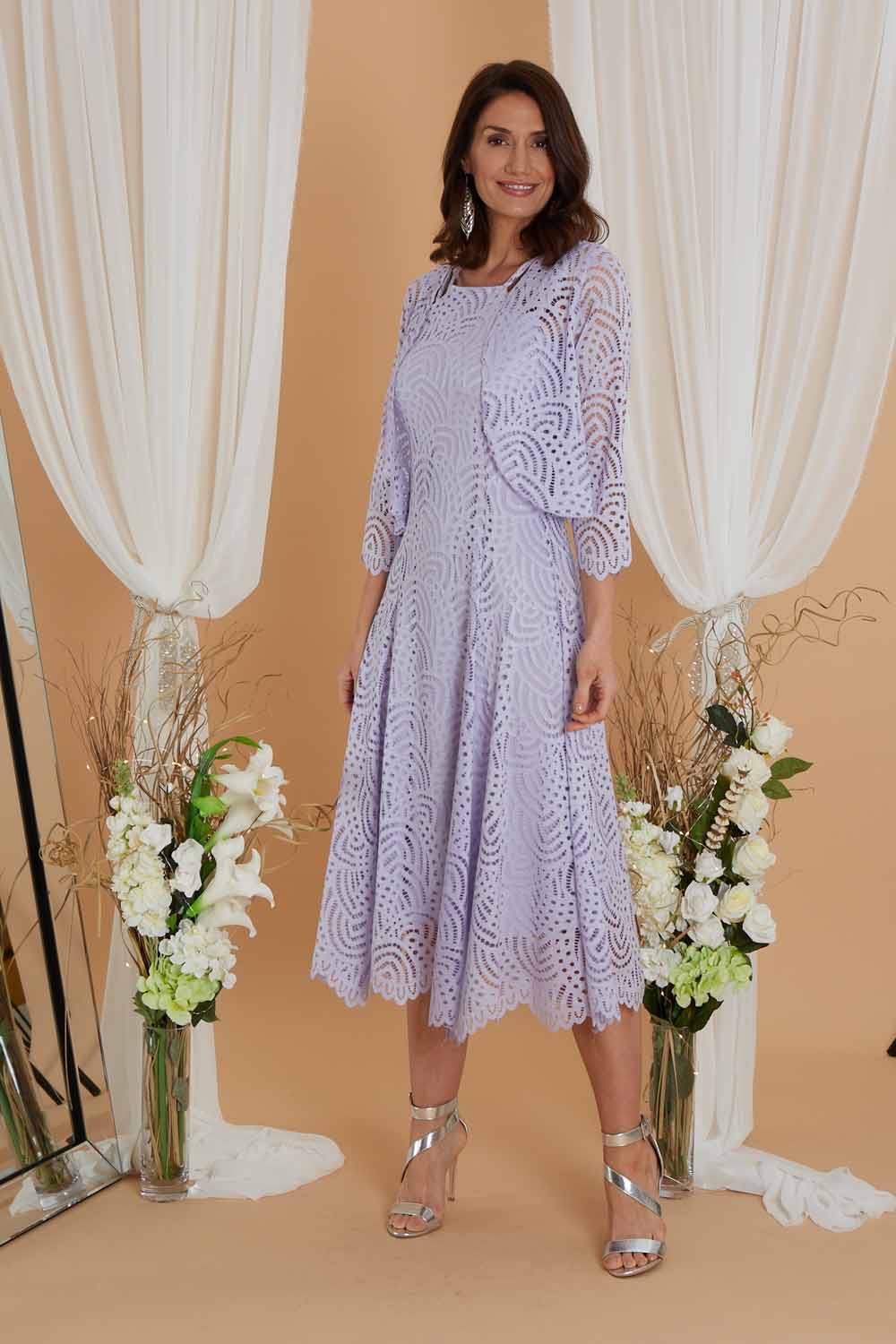 Julianna Lace Dress & Shrug Set in Lilac - Roman Originals UK
