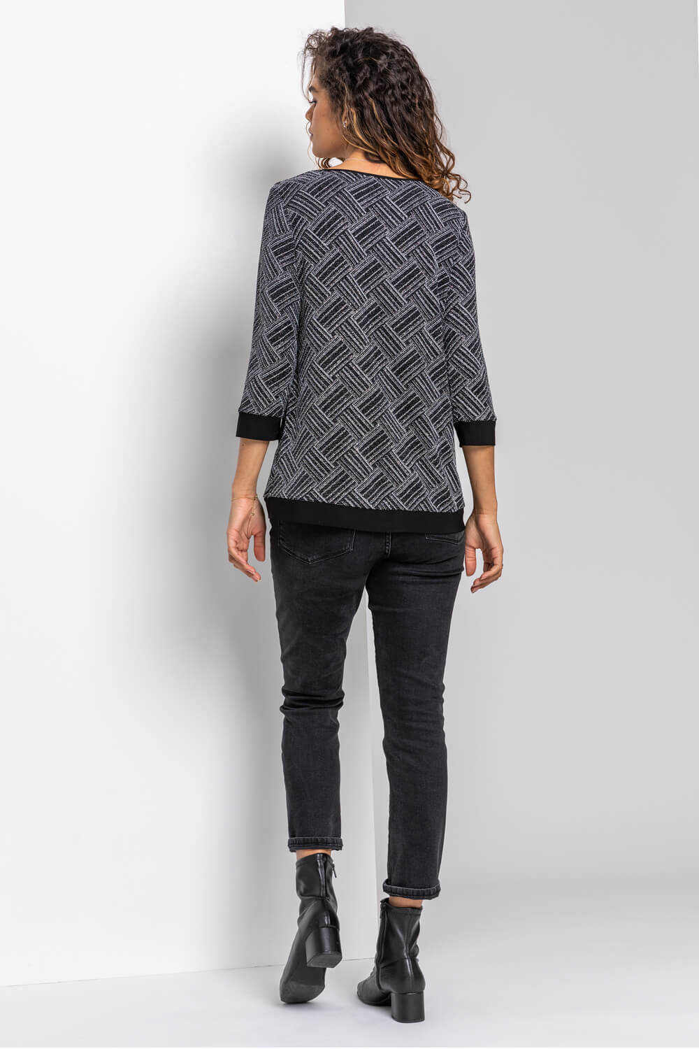 Silver Shimmer Geo Print Asymmetrical Top, Image 2 of 4