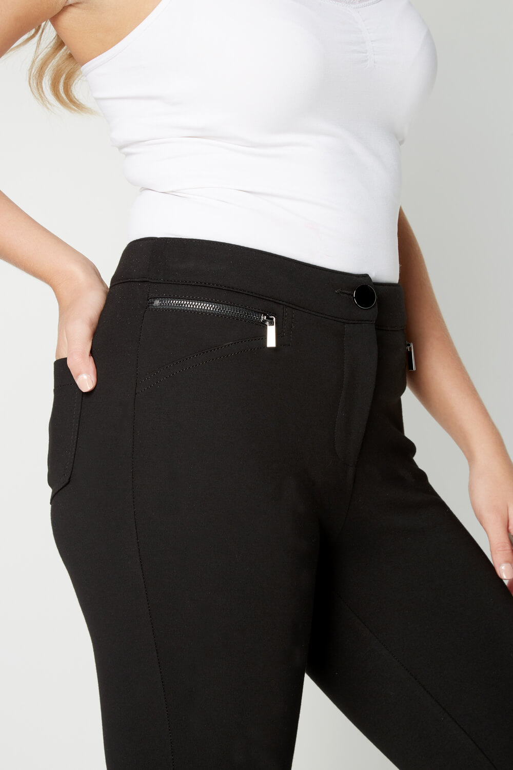Roman Originals Ladies Zip Detail Scuba Trousers Black 
