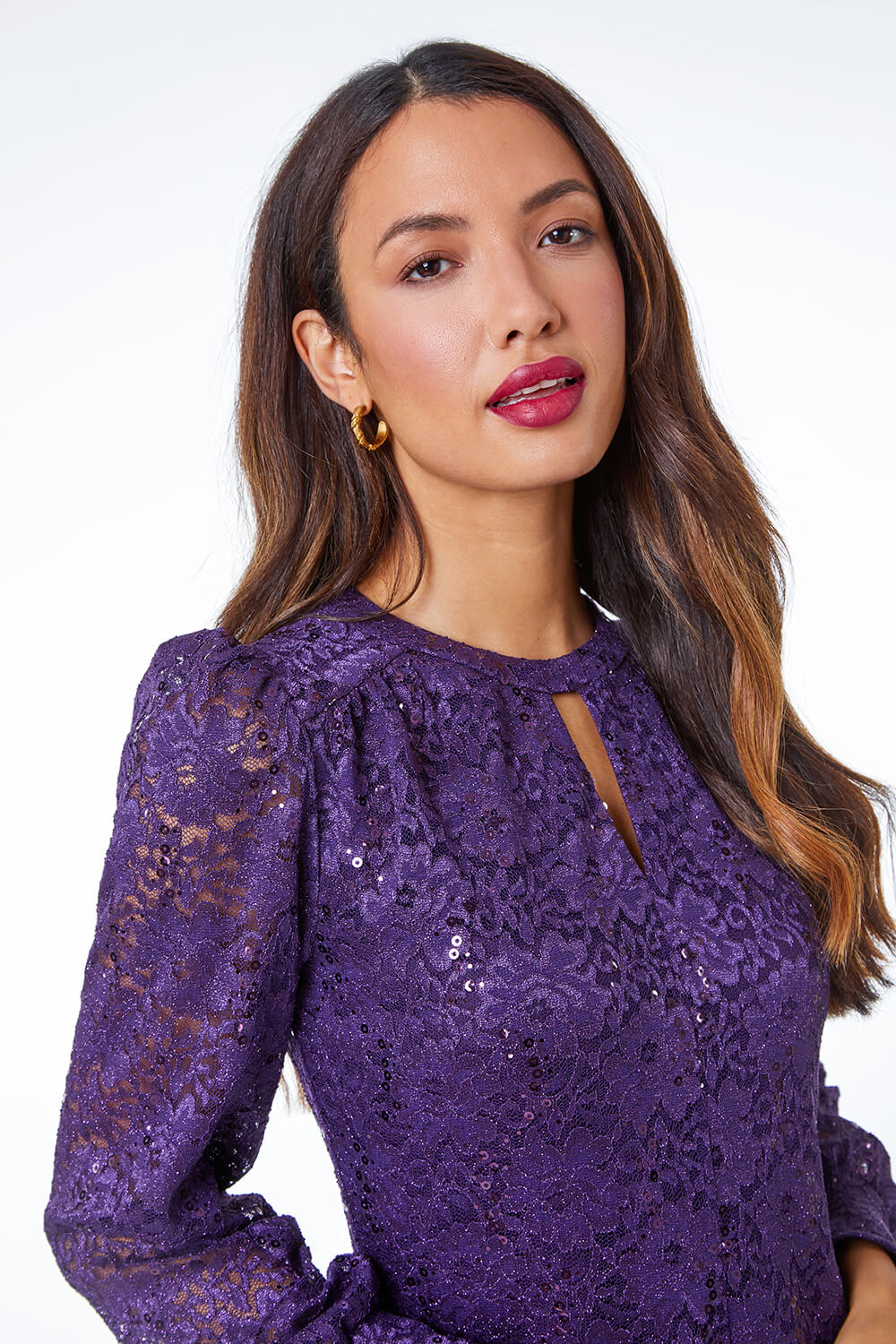 Purple Lace Swing Stretch Dress | Roman UK