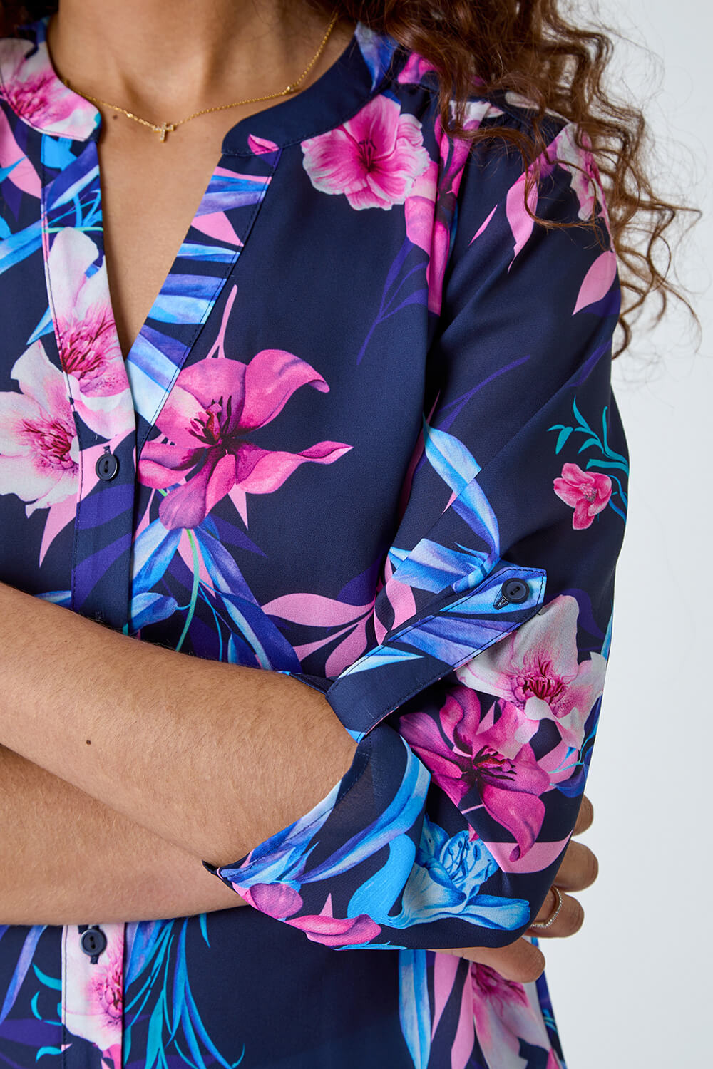 PINK Tropical Print Longline Blouse, Image 5 of 5