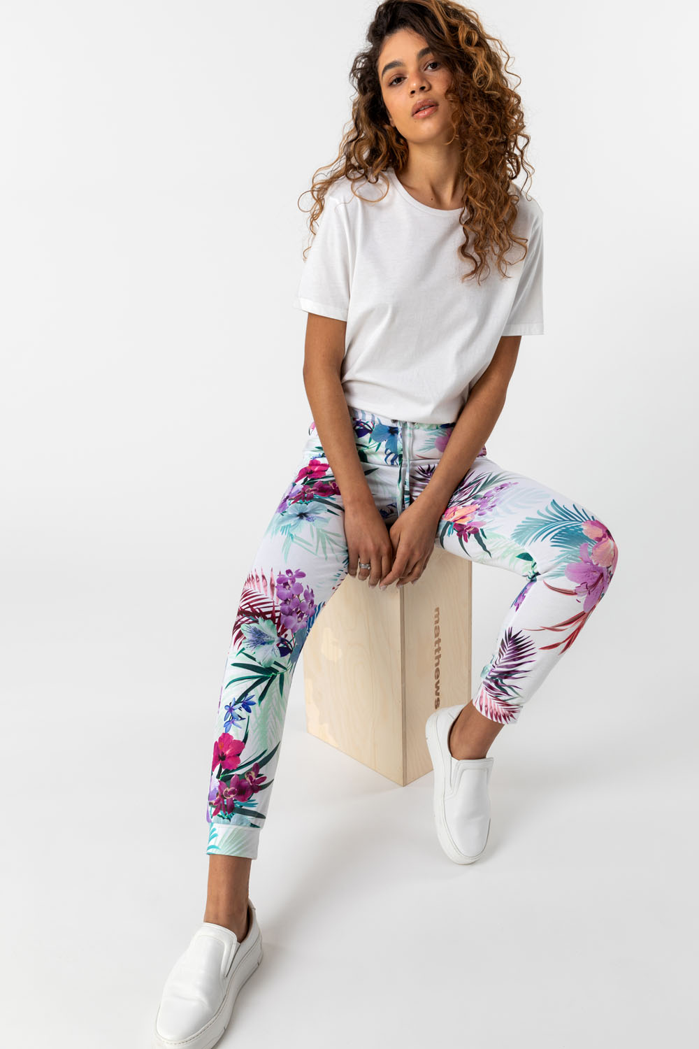 Ivory  Tropical Floral Print Lounge Pants, Image 4 of 4