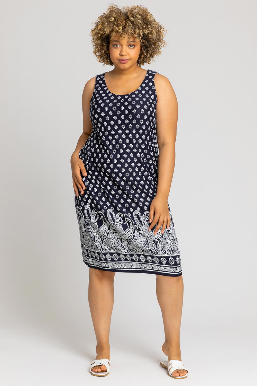 Navy  Curve Paisley Pocket Slouch Dress, Image 3 of 4