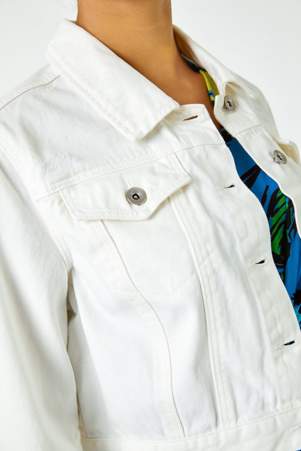 White Cropped Cotton Denim Jacket, Image 5 of 5
