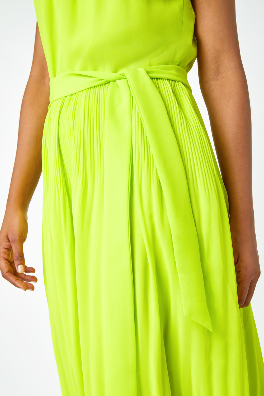 Lime Halterneck Pleated Maxi Dress, Image 5 of 5