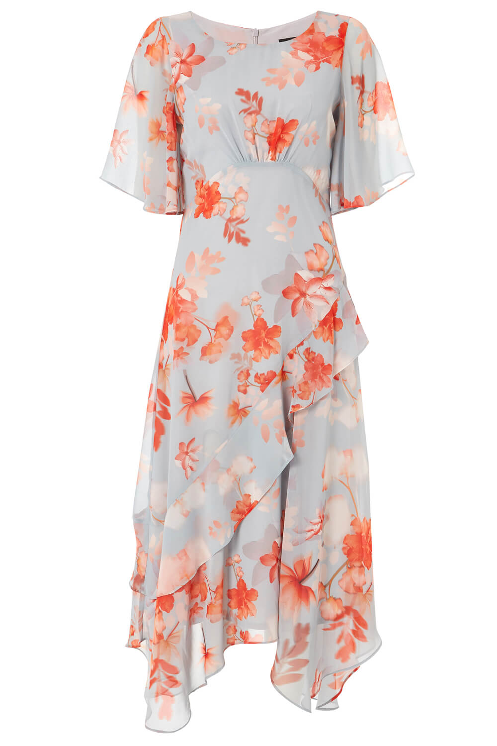 ORANGE Floral Frill Short Sleeve Midi Dress, Image 5 of 5