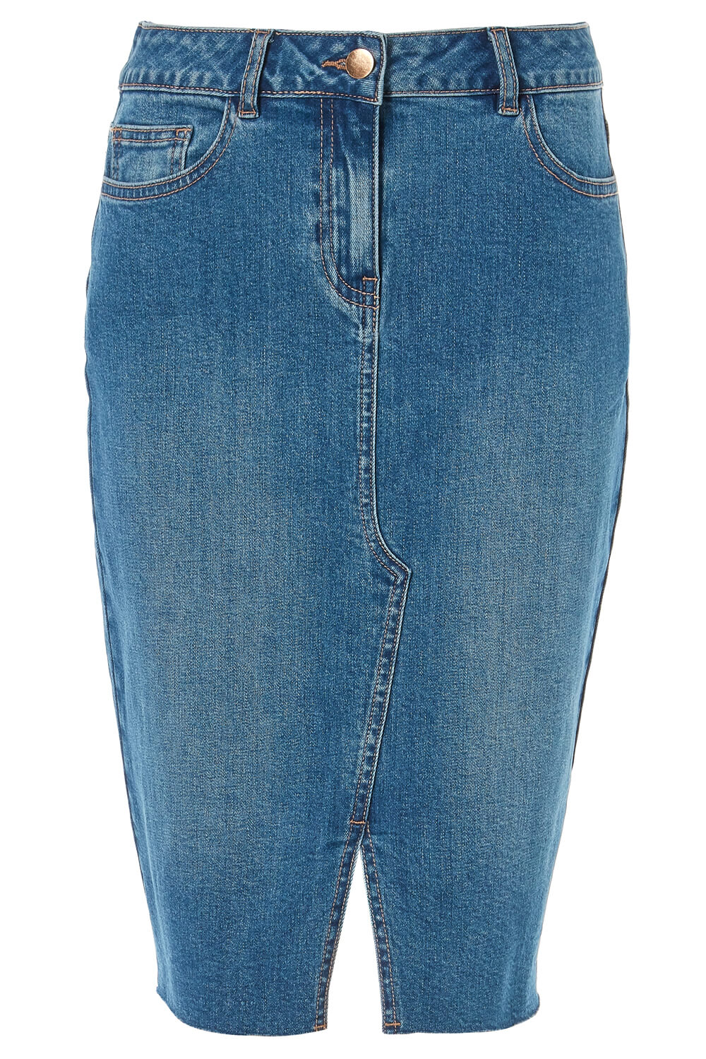 Denim Blue Split Detail Denim Skirt, Image 5 of 5