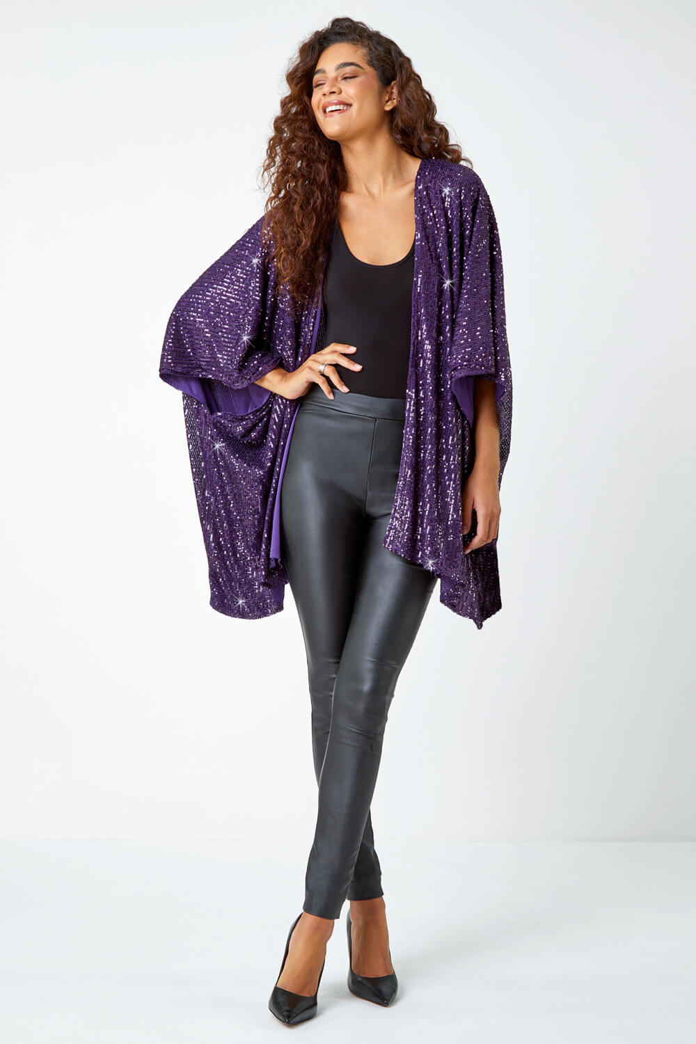 Purple One Size Embellished Sequin Cape Jacket, Image 2 of 5