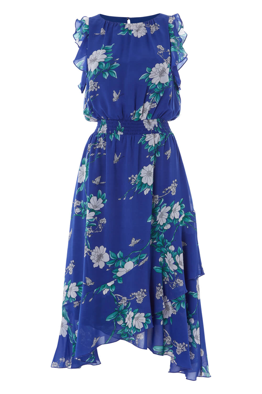 Royal Blue Floral Ruffle Midi Dress, Image 5 of 5