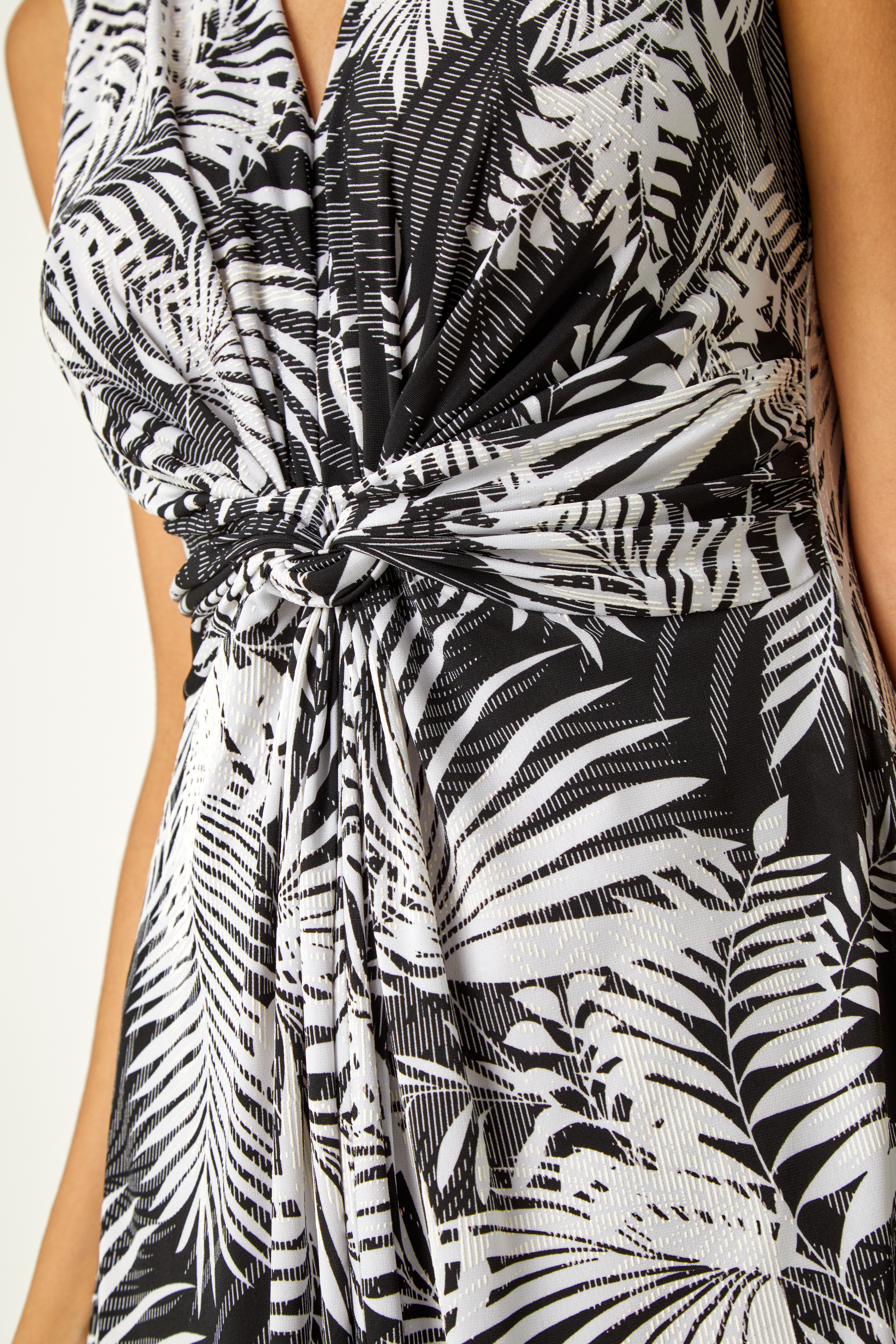 Black Tropical Twist Front Stretch Midi Dress, Image 5 of 5