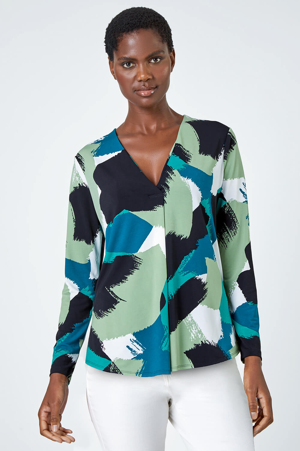 Abstract Print Pleat Stretch Top