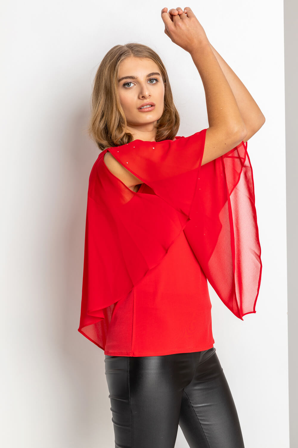 Red Embellished Chiffon Overlay Top, Image 5 of 5