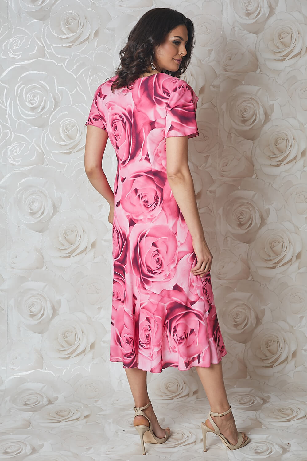 CERISE Rose Print Bias Cut Midi Dress , Image 4 of 5