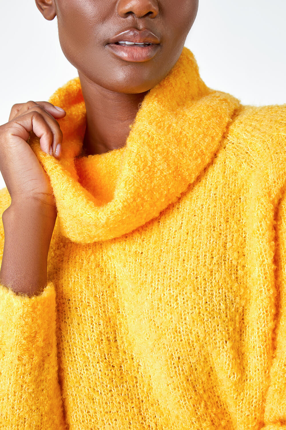 Yellow Fluffy Cowl Neck Jumper, Image 5 of 5