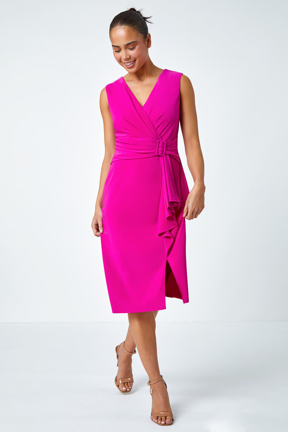 PINK Petite Buckle Waterfall Stretch Dress, Image 5 of 6