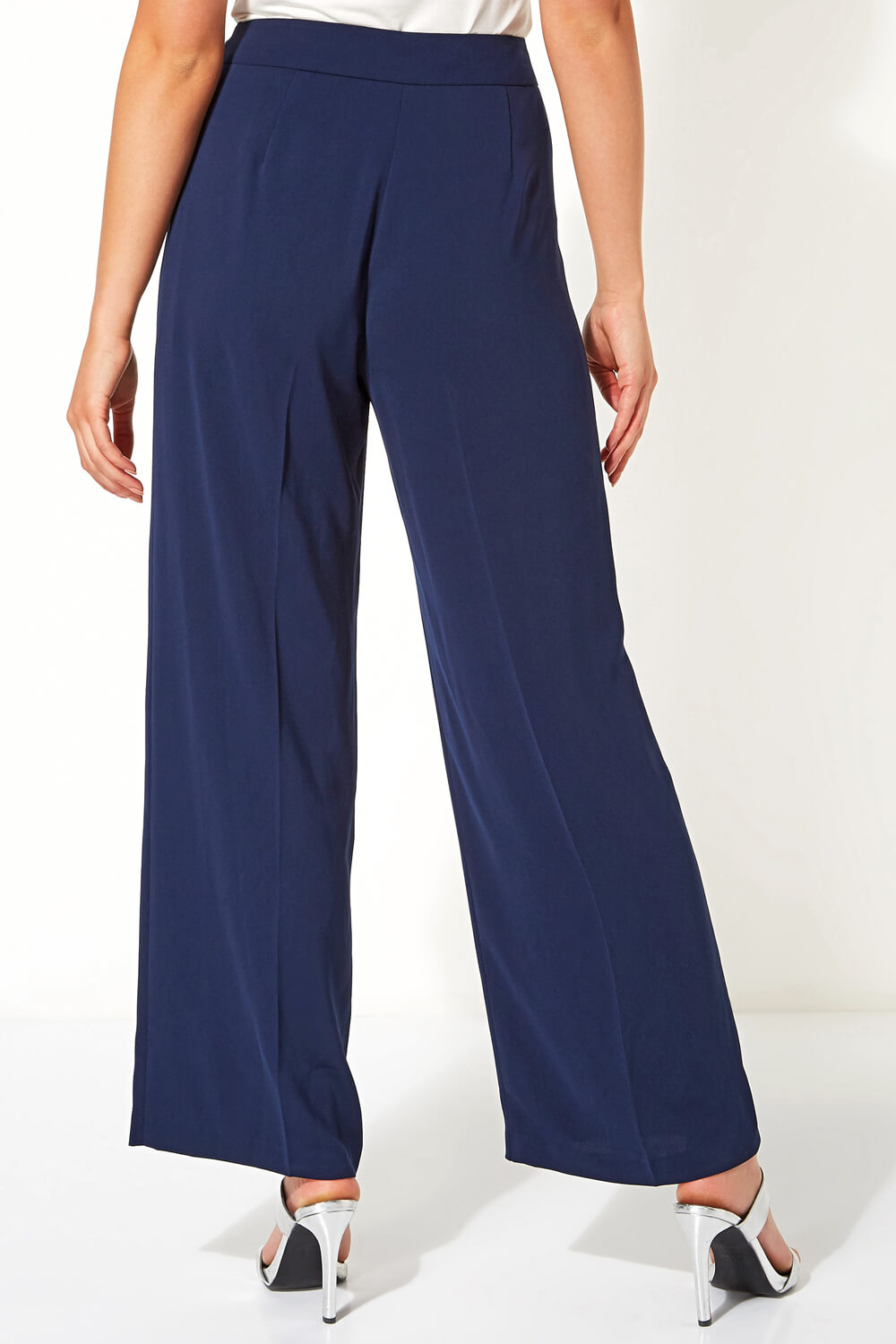 Navy  Side Tie Waist Trousers, Image 2 of 4