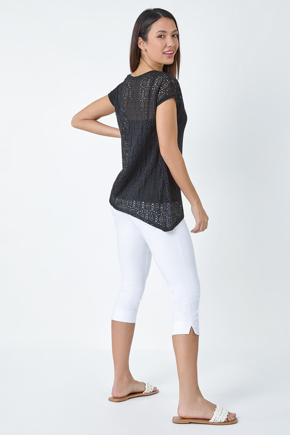 Black Crochet Overlay Stretch Top, Image 3 of 5