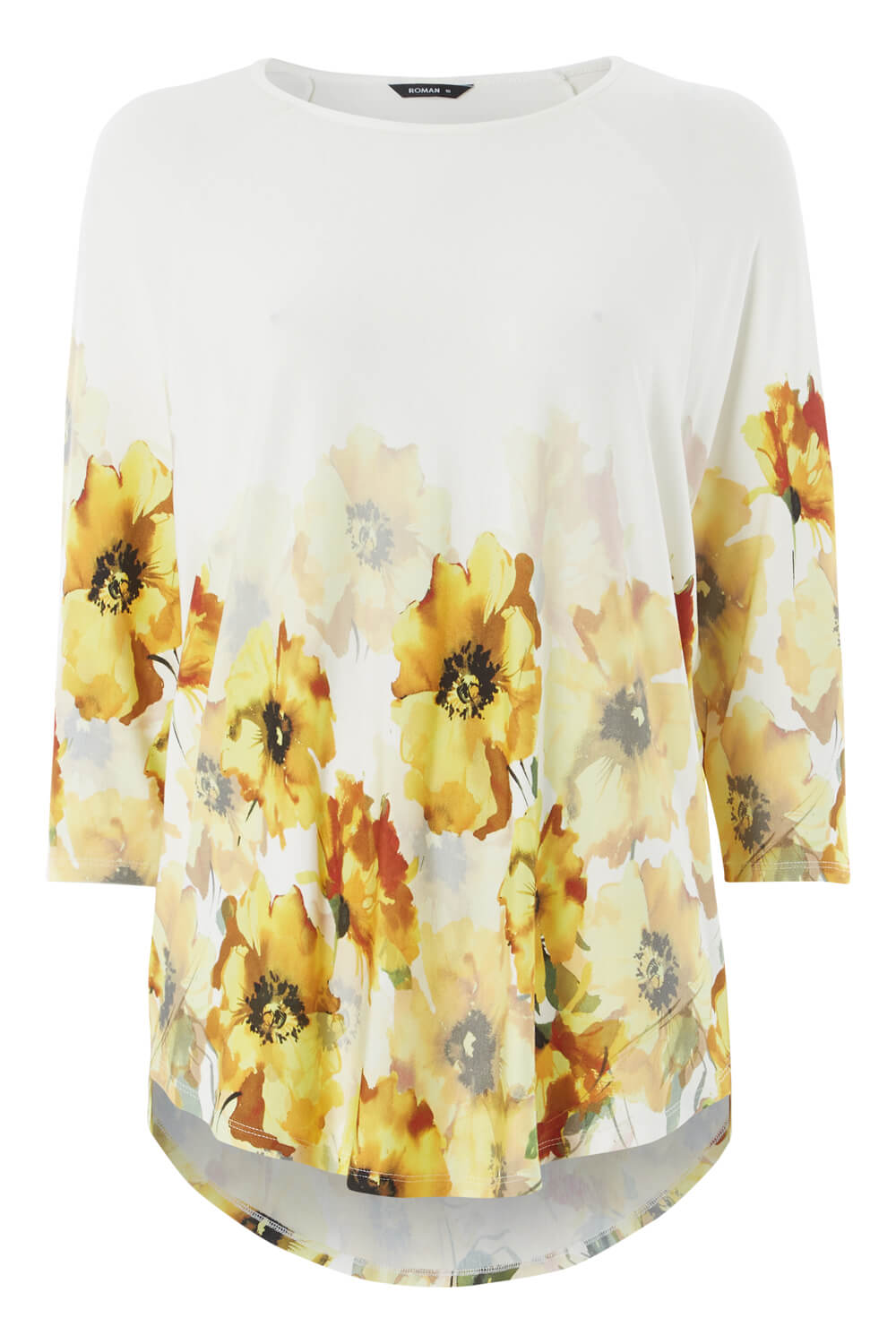 Yellow Floral Border Print 3/4 Sleeve Top, Image 4 of 8
