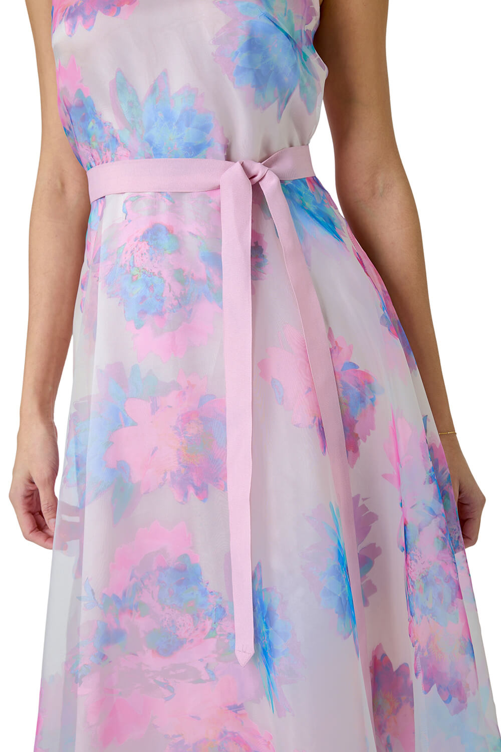 Light Pink Floral Print Organza Fit & Flare Dress, Image 5 of 5