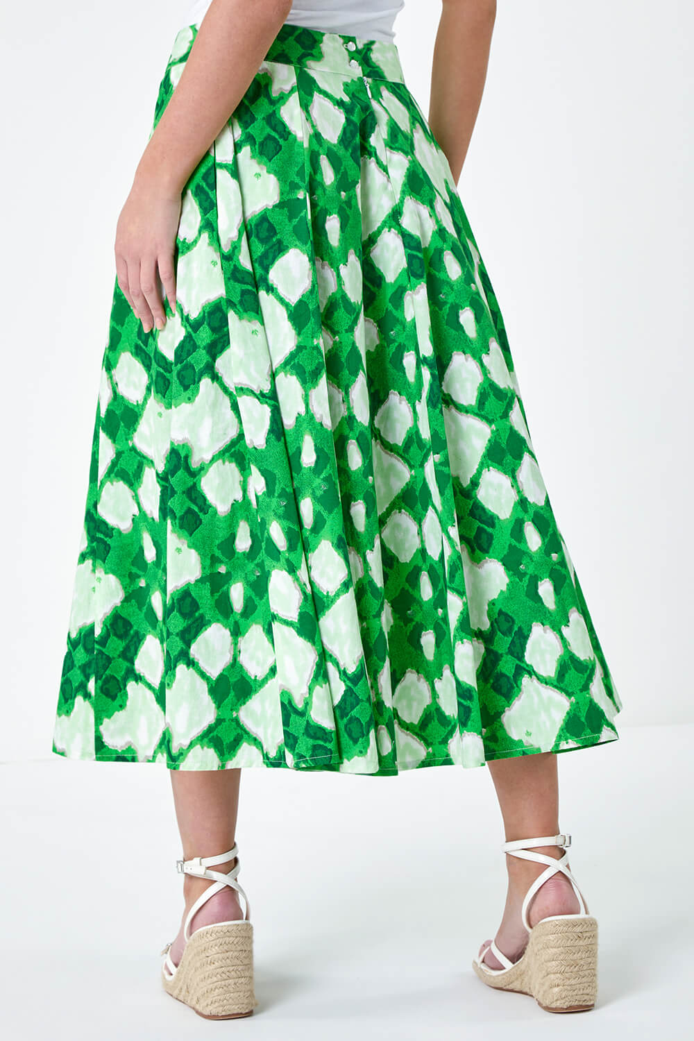Green Petite Abstract Print Cotton Pocket Skirt, Image 3 of 5