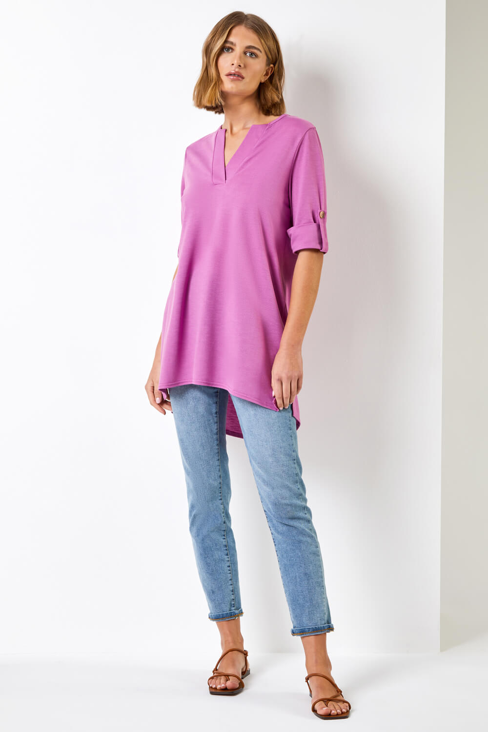 Purple Textured Notch Neck Top, Image 3 of 4