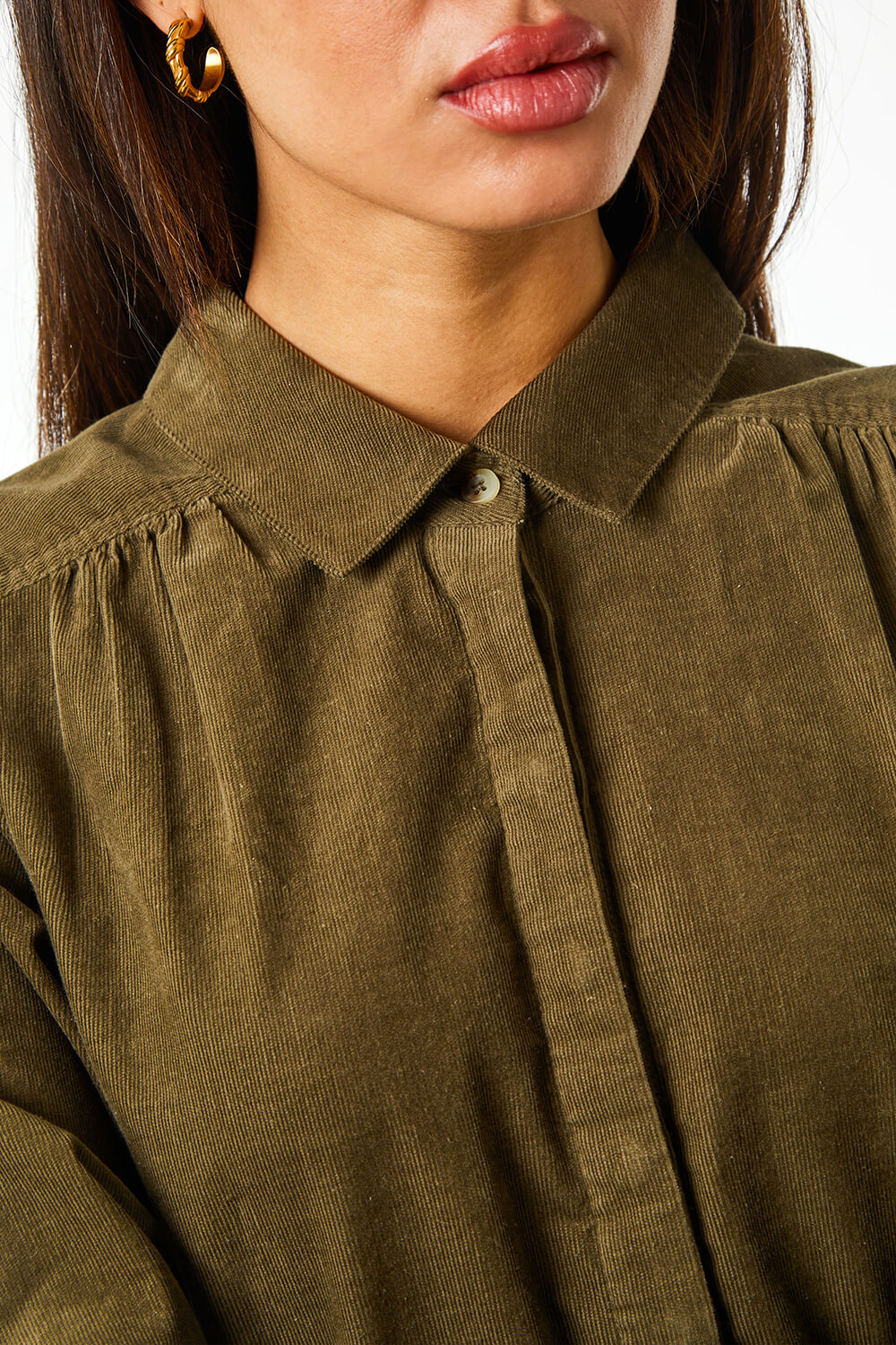 KHAKI Corduroy Tunic Shirt Dress , Image 4 of 5
