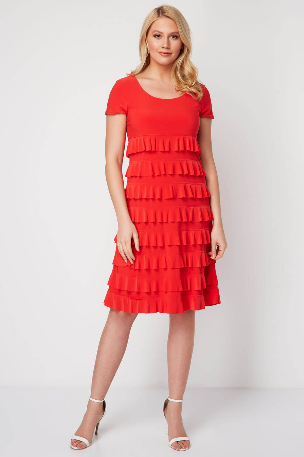 Red  Frill Tiered Dress, Image 2 of 5