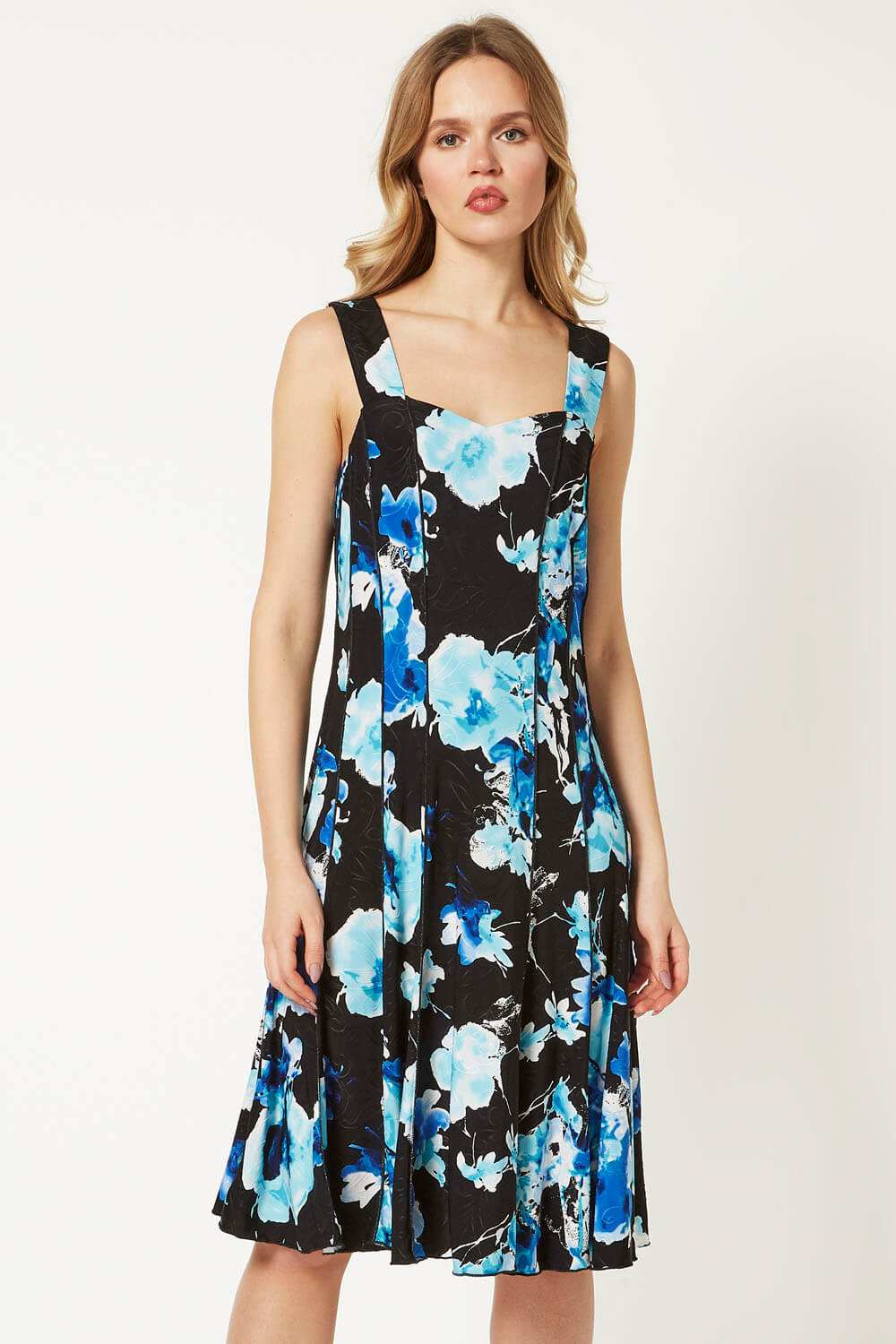 Floral Print Panel Fit and Flare Dress