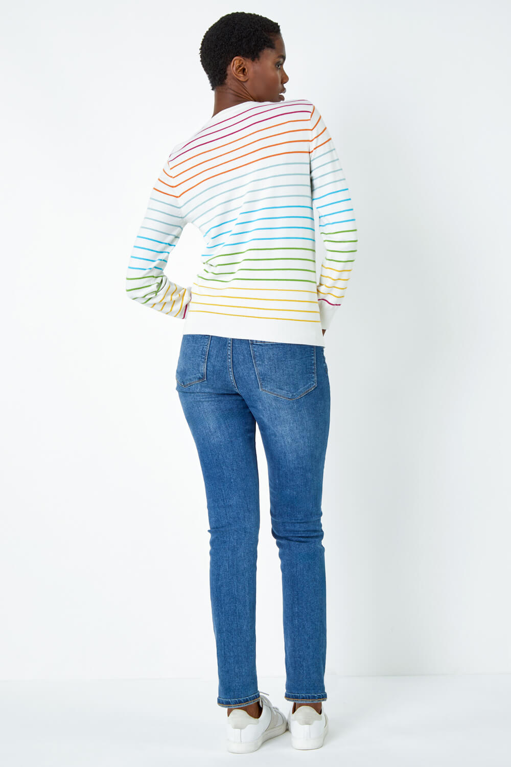 Ivory  Stripe Print Button Detail Jumper, Image 3 of 5