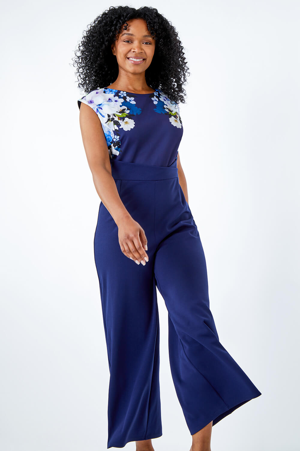 Navy  Petite Luxe Stretch Floral Print Jumpsuit, Image 2 of 5