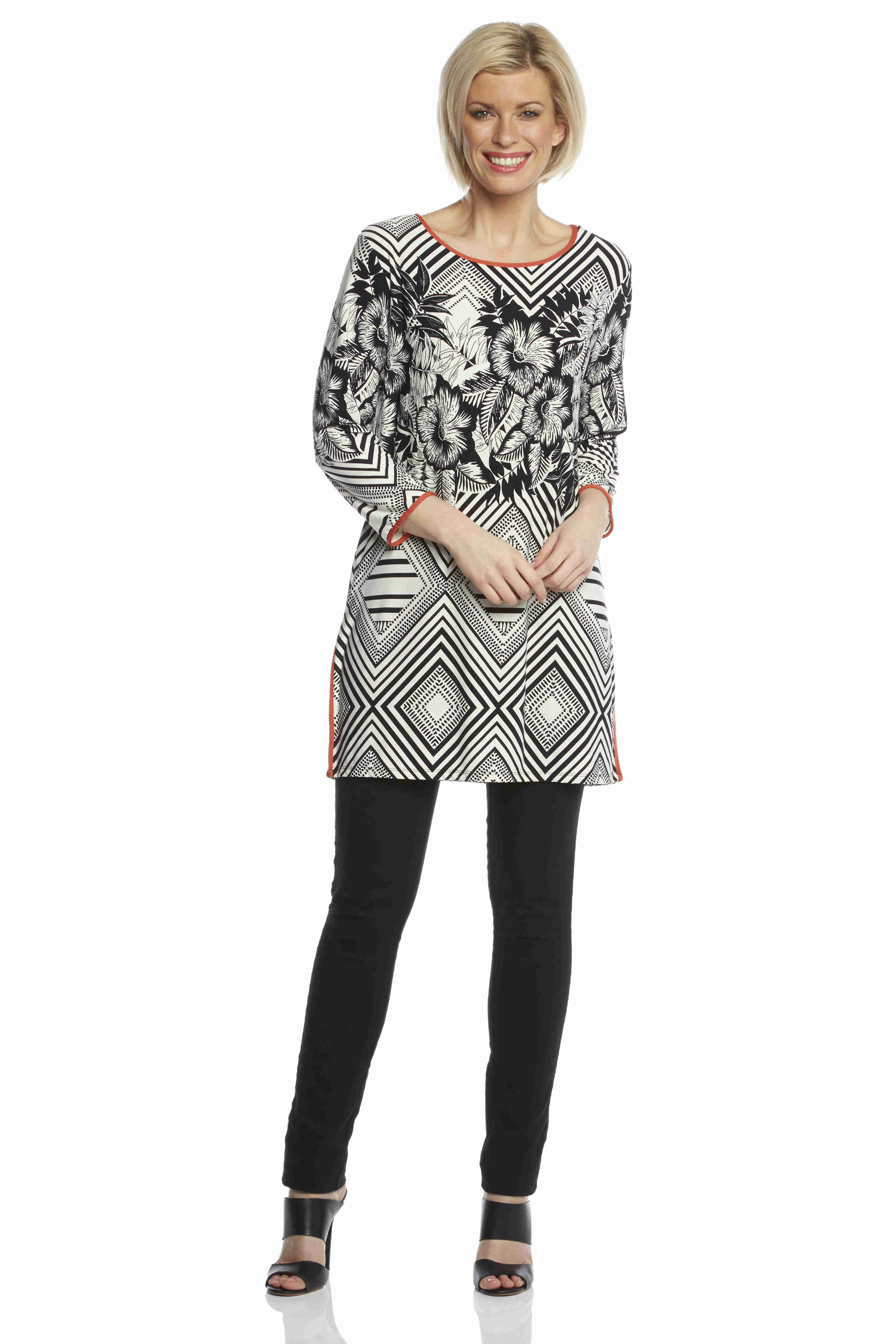 Longline Floral Geo Print Tunic in Ivory Roman Originals UK